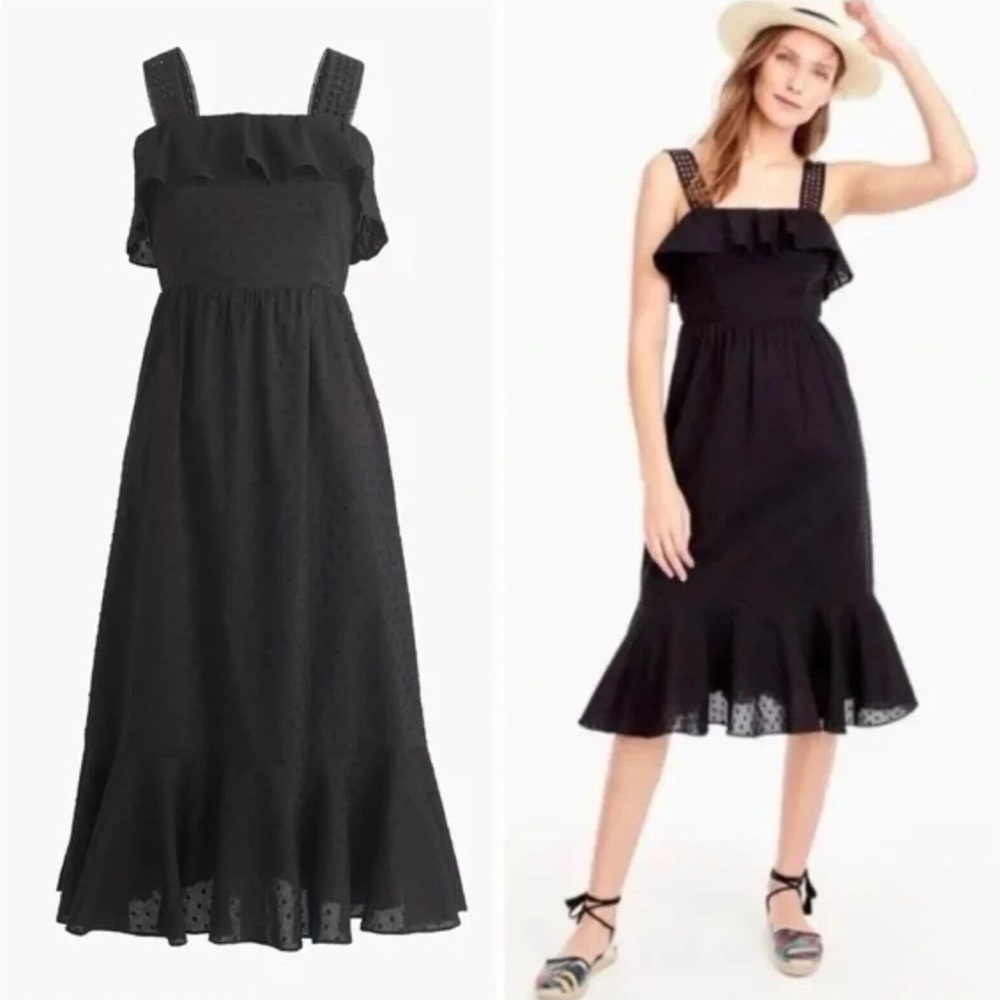 J. Crew Size 6 Dress Black Midi in Cotton Clip Dot Sleeveless Whimsigoth Fairy